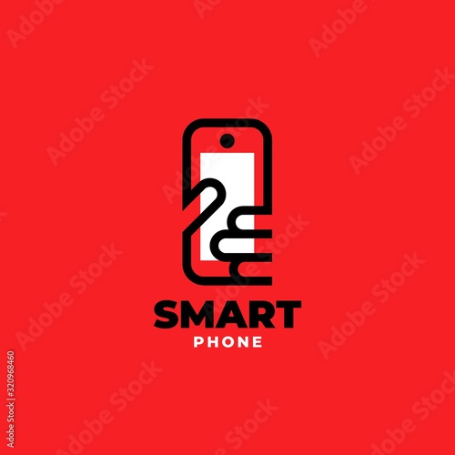 Smartphone mobile in hand logo