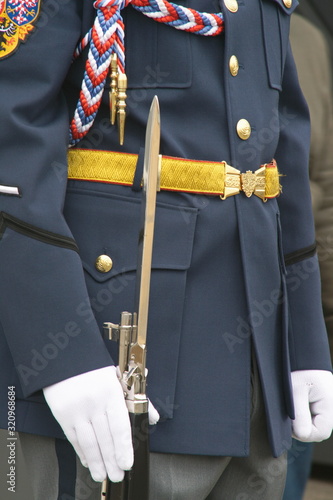 honor guard in full dress parade in front of the presidential Palace, Prague, Czech Republic photo