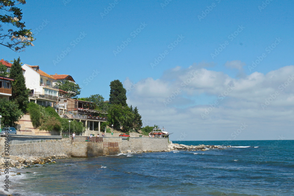 Panorama Seaview on little houses village  in ocean beach