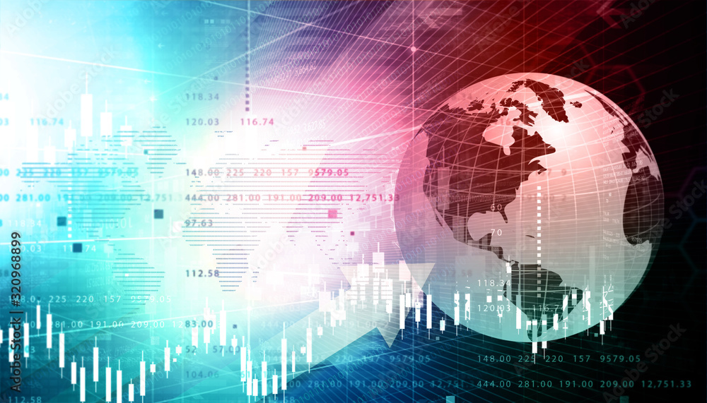 International stock market. World with stock market background. 3d illustration.. International stock market. World with stock market background. 3d illustration..