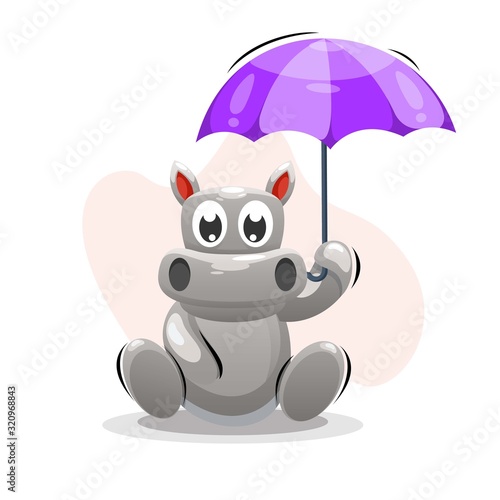 ADORABLE HIPPO WITH UMBRELLA CARTOON VECTOR
