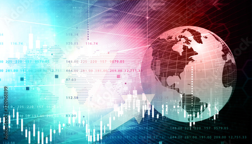 International stock market. World with stock market background. 3d illustration..