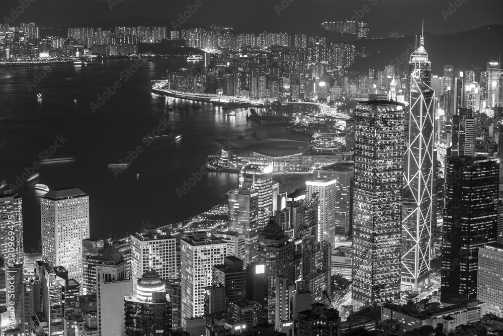 Victoria harbor of Hong Kong City at night