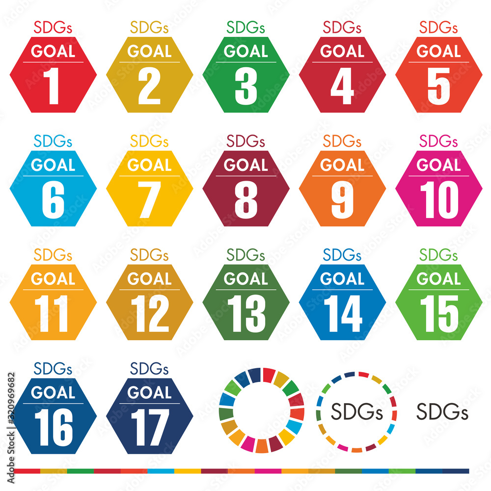 Sdgs Sustainable Development Goals 持続可能な開発目標 の目標17項目それぞれのカラーを使ったゴールに向かう活動イメージアイコン Stock Vector Adobe Stock