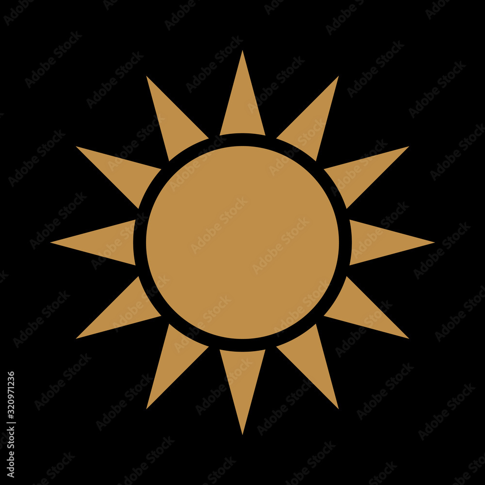 Golden sun with twelve rays. Vector illustration on black background. Golden sun with twelve rays. Vector illustration on black background.