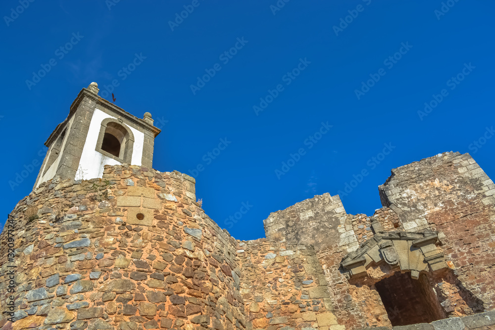 Detailed view at interior fortress tower on medieval village of Figueira de Castelo Rodrigo