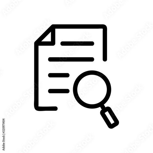 magnifying glass document icon vector. Thin line sign. Isolated contour symbol illustration