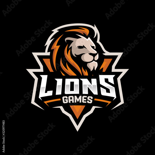 Lion head gaming logo for esport and sport mascot vector illustration