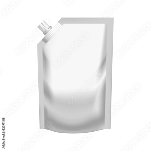 Realistic white pouch doypack with side spout
