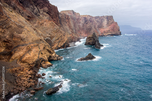 View Ponta sao lourenco madeira east point hiking path stormy sea weather outdoor landscape concept