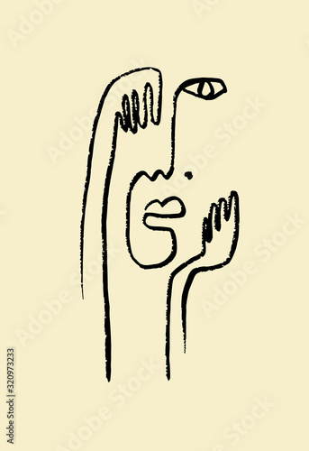 Line art abstract drawing of a face in black. Vector illustration