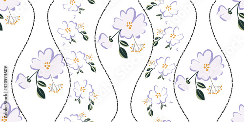 Fashionable cute pattern in nativel flowers. Floral seamless background for textiles, fabrics, covers, wallpapers, print, gift wrapping or any purpose.
