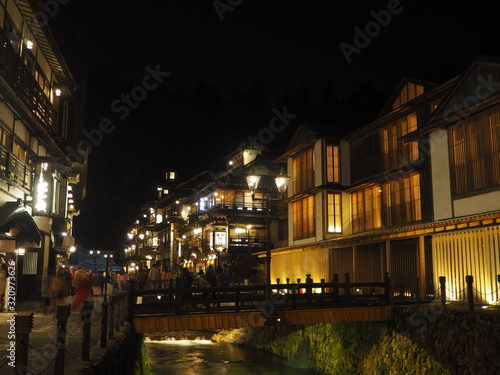 the beautiful night view of ginzan hot springs in JAPAN © Twill