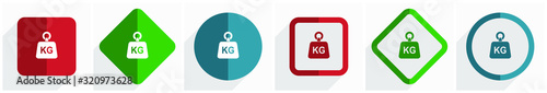 Weight, kg, kilogram icon set, flat design vector illustration in 6 options for webdesign and mobile applications in eps 10