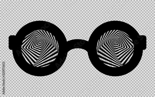 black hypnotic glasses isolated on a transparent background. Vector illustration.