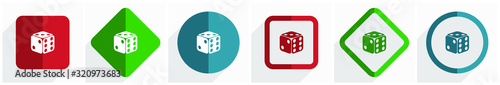 Dice, game, casino icon set, flat design vector illustration in 6 options for webdesign and mobile applications in eps 10