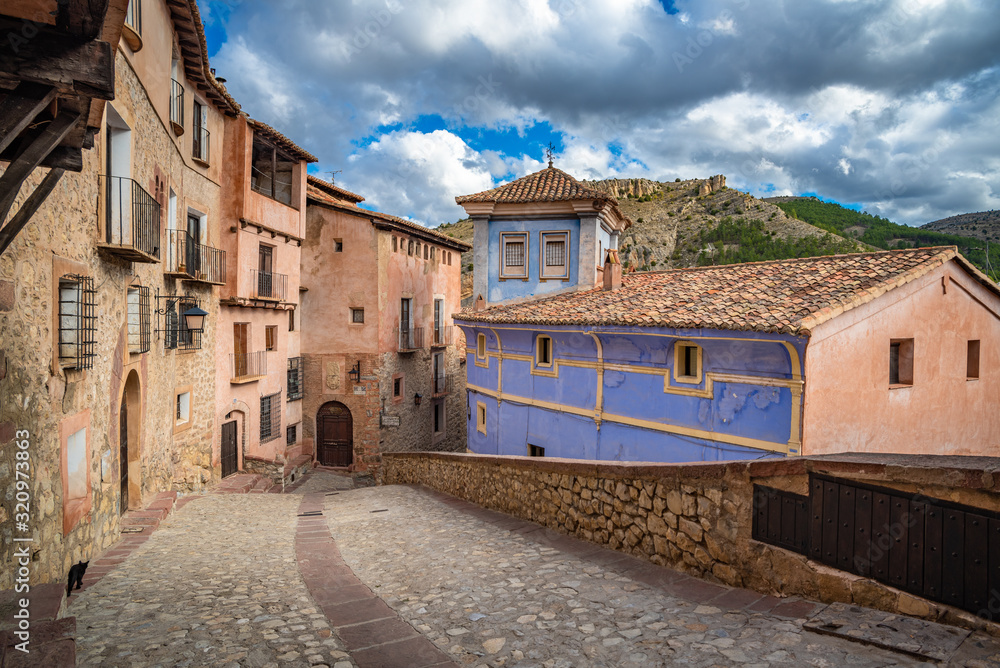 Streets of Albarracin, a picturesque medieval village in Aragon, Spain