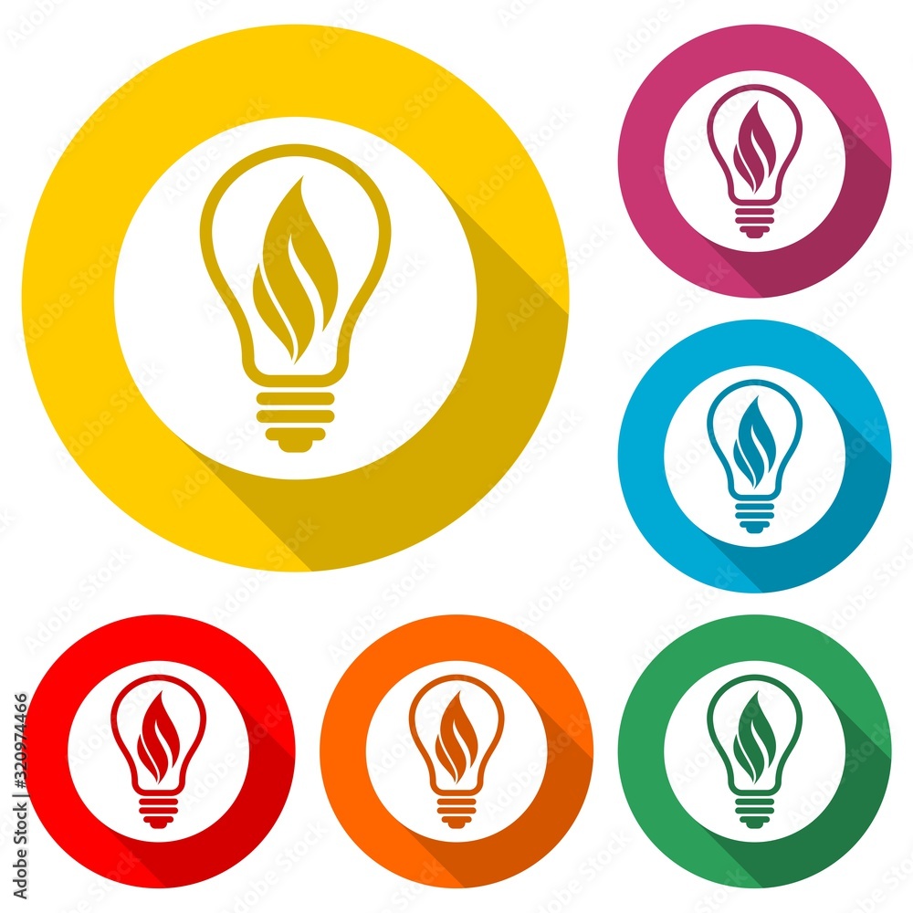 Light bulb with leaf icon isolated with long shadow Light bulb with leaf icon isolated with long shadow