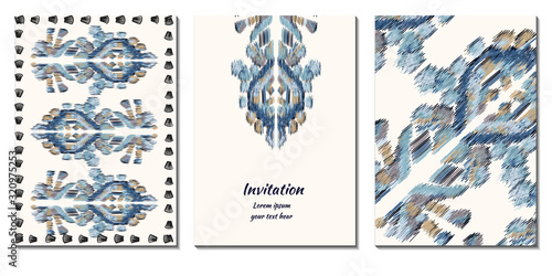 Cover royal greeting design. Modern template with ikat ornament for wedding design or greeting card any purpose.