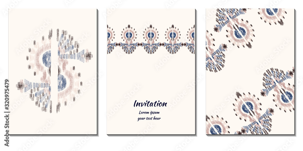 Cover royal greeting design. Modern template with ikat ornament for wedding design or greeting card any purpose Cover royal greeting design. Modern template with ikat ornament for wedding design or greeting card any purpose