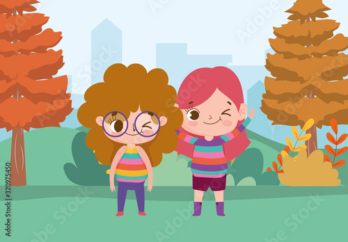 little girls cartoon character facial expression landscape nature background