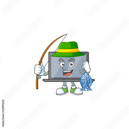 A mascot design of Fishing monitor with 3 fishes