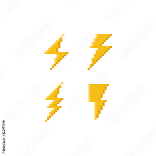 Pixel art 8bit thunder icon set.