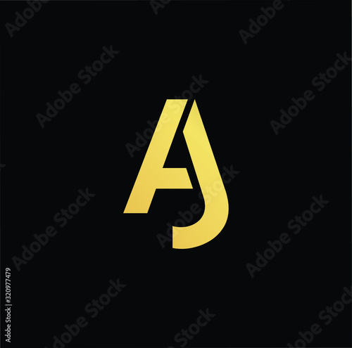 Outstanding professional elegant trendy awesome artistic black and gold color AJ JA initial based Alphabet icon logo.