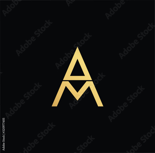 Outstanding professional elegant trendy awesome artistic black and gold color AM MA initial based Alphabet icon logo.