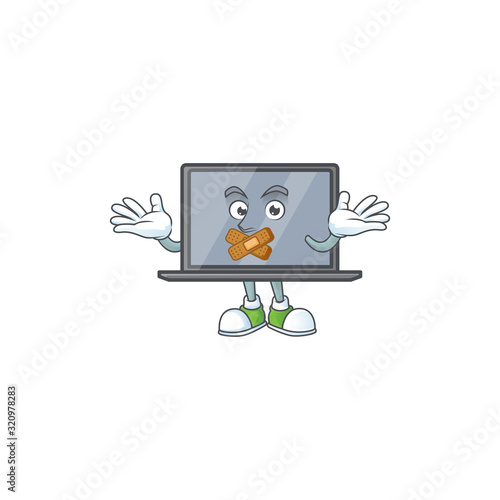 mascot cartoon character design of monitor making a silent gesture