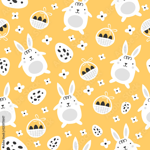 Seamless pattern with easter bunny and eggs.