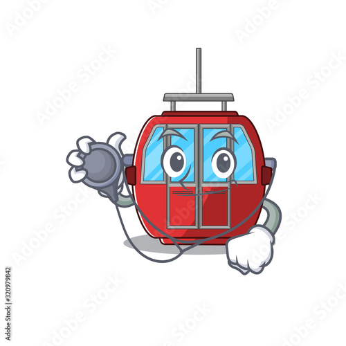 A mascot picture of ropeway cartoon as a Doctor with tools
