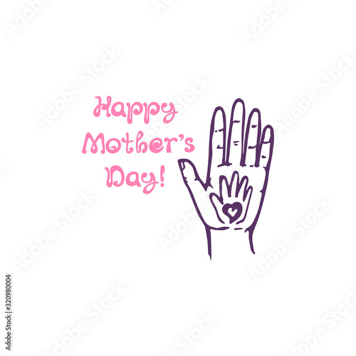 Mothers day greeting card with palms of mom and baby