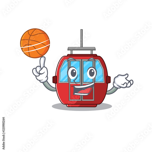 A mascot picture of ropeway cartoon character playing basketball