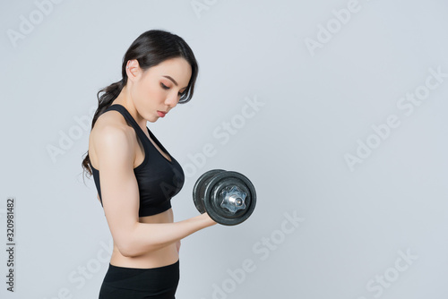 girl exercise, sport girl on white background, woman workout
