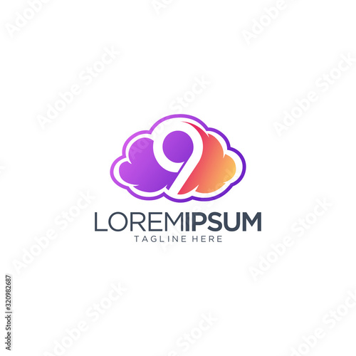 Cloud And Number 9 Logo Vector Template