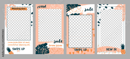 Set of templates with place for photo for creating stories for popular social media