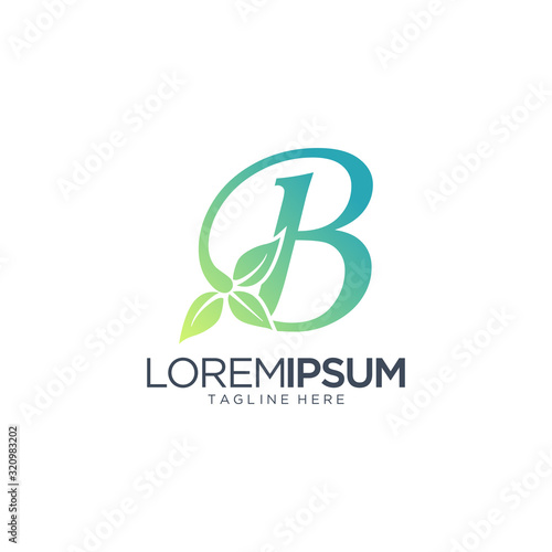 Letter B With Leaf Logo Vector Template