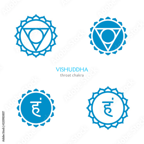 Vishuddha, throat chakra symbol. Colorful mandala. Vector illustration