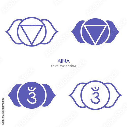 Ajna, third eye chakra symbol. Colorful mandala. Vector illustration