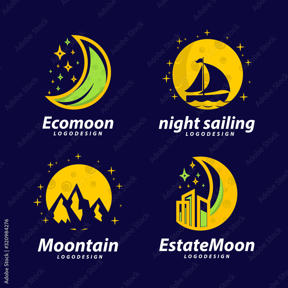 Moon logo design set with abstract and creative concept  