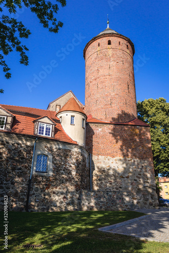 Exterior view of medieval castle in Swidwin, small city located in West Pomerania region of Poland