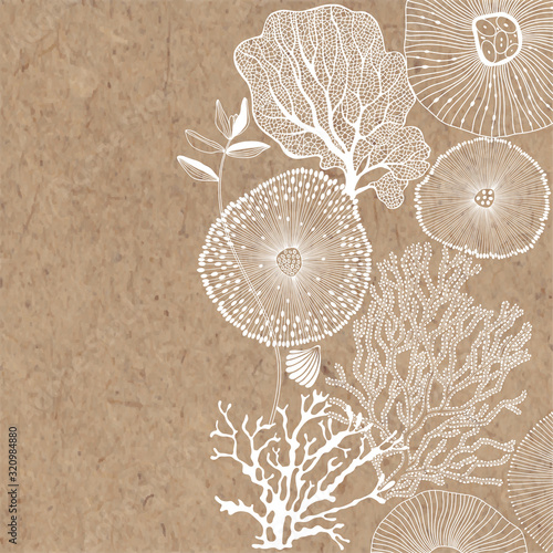 Abstract background on a marine theme with place for text on kraft paper. Vector. Perfect for greeting cards and invitations.
