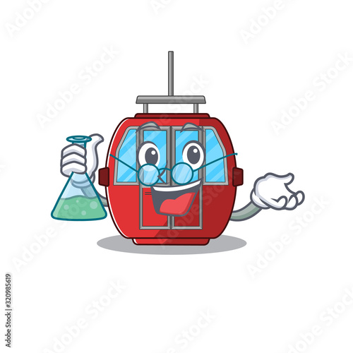 Cool ropeway Professor cartoon character with glass tube