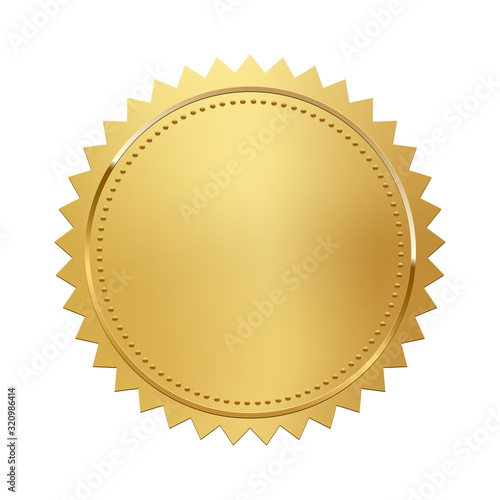 Golden stamp isolated on white background. Luxury seal. Vector design element.
