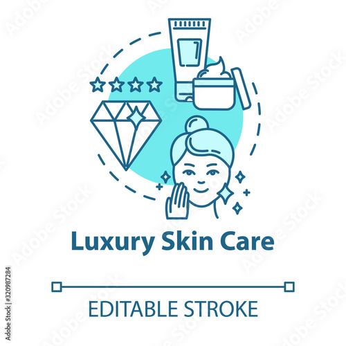 Luxury skin care, professional cosmetics concept icon. Beauty products, high quality, cosmetology idea thin line illustration. Vector isolated outline RGB color drawing. Editable stroke