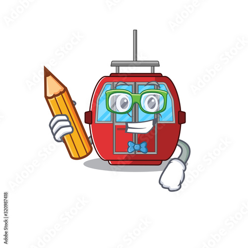 A smart Student ropeway character holding pencil