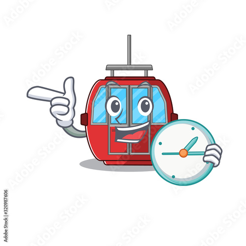 cartoon character concept in ropeway having clock