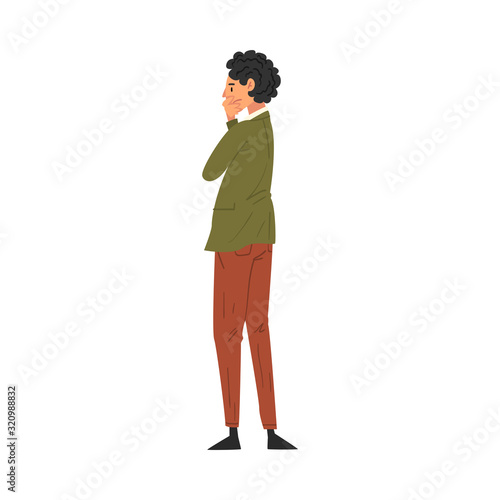 Thoughtful Man Standing Back and Looking at Something, View from Behind Vector Illustration