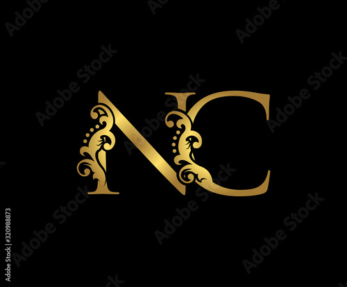 Golden NC Letter Logo Design.